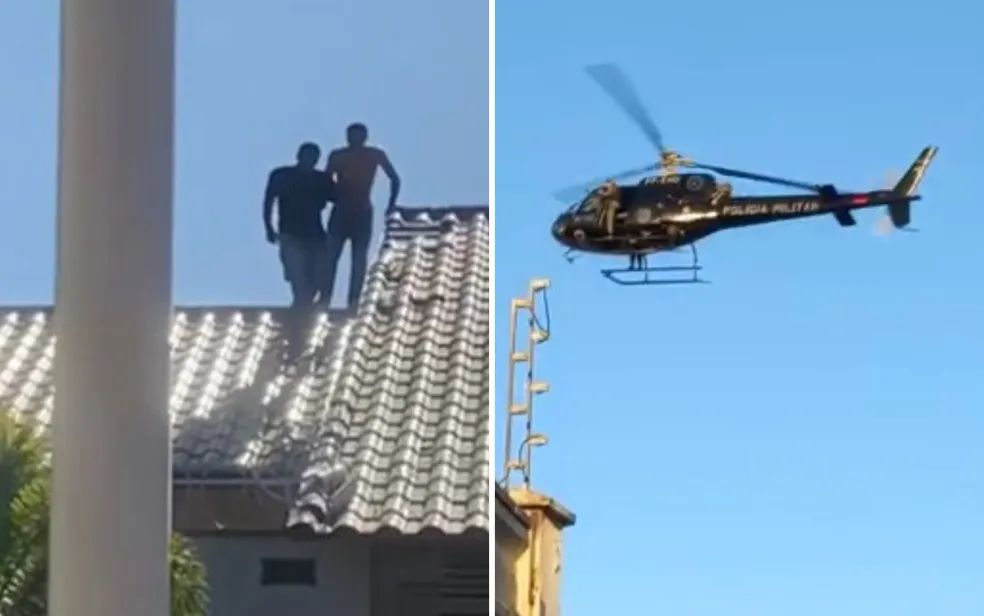 Suspeitos de roubo sobem em telhado durante perseguição policial com viaturas e helicóptero – Veja o vídeo
