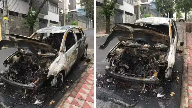 BH: homem ateia fogo em carro parado em rua e foge